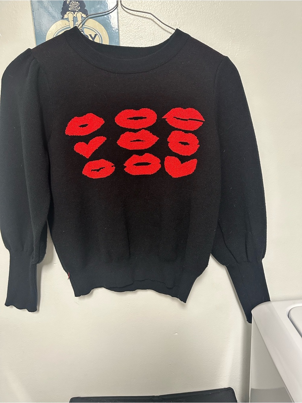 Nanette Lepore Black Sweater with Red Lip Motif